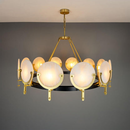 Mullan Lighting Edinburgh 12-Light Alabaster and Brass Ring Chandelier