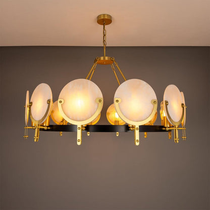 Mullan Lighting Edinburgh 12-Light Alabaster and Brass Ring Chandelier