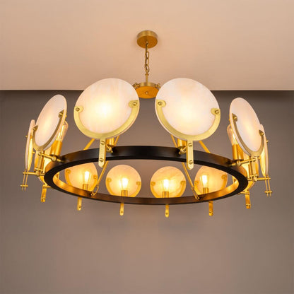 Mullan Lighting Edinburgh 12-Light Alabaster and Brass Ring Chandelier