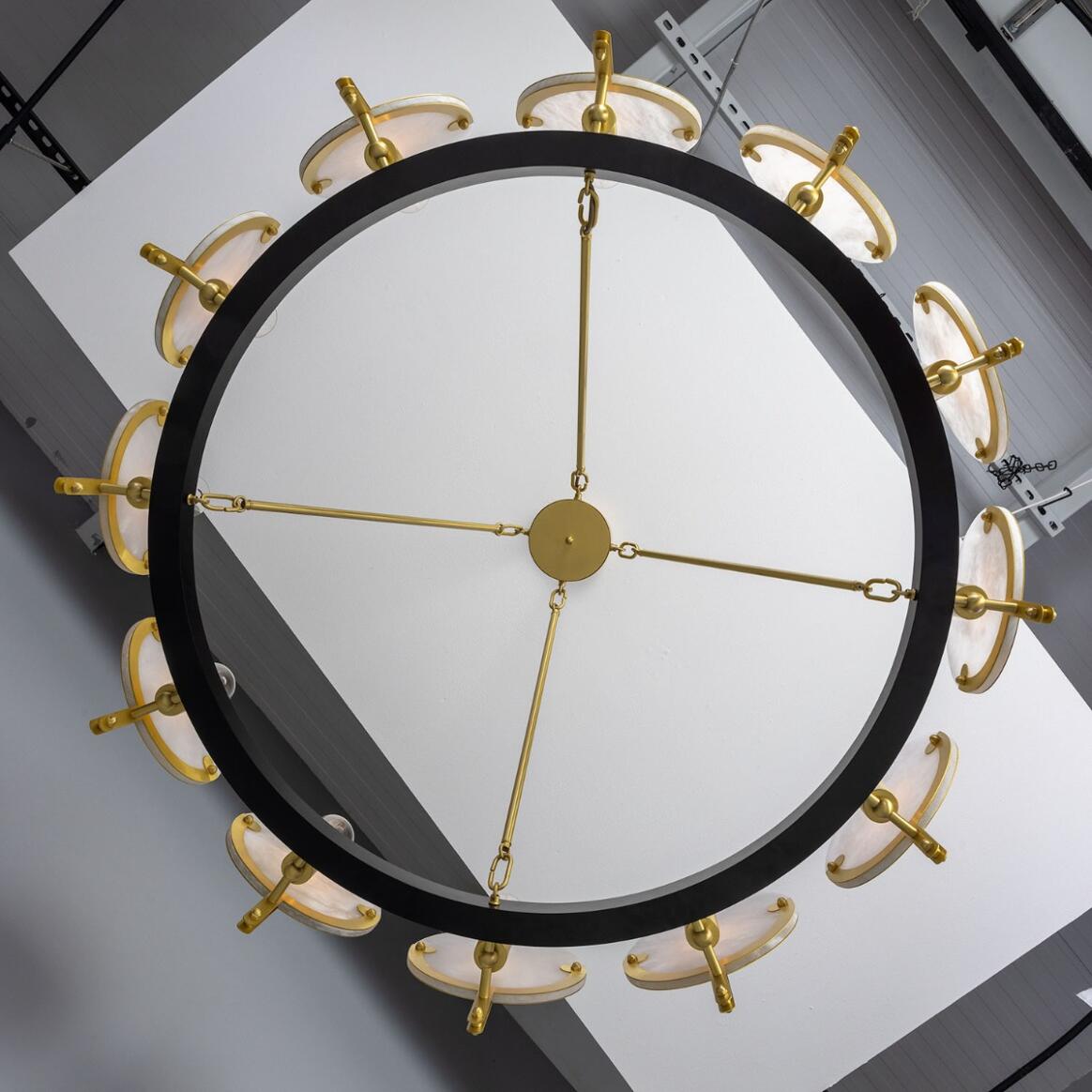 Mullan Lighting Edinburgh 12-Light Alabaster and Brass Ring Chandelier