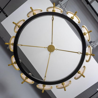 Mullan Lighting Edinburgh 12-Light Alabaster and Brass Ring Chandelier