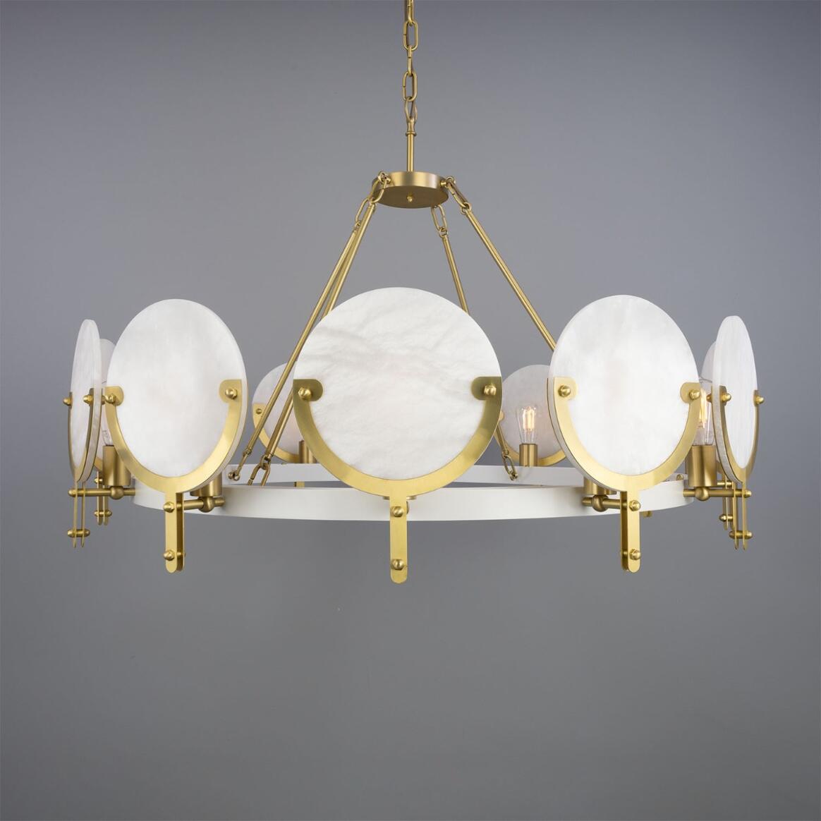 Mullan Lighting Edinburgh 12-Light Alabaster and Brass Ring Chandelier