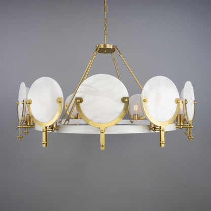 Mullan Lighting Edinburgh 12-Light Alabaster and Brass Ring Chandelier