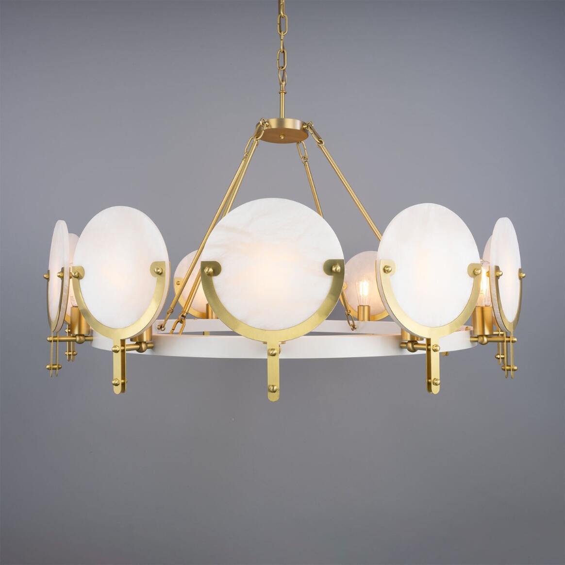Mullan Lighting Edinburgh 12-Light Alabaster and Brass Ring Chandelier