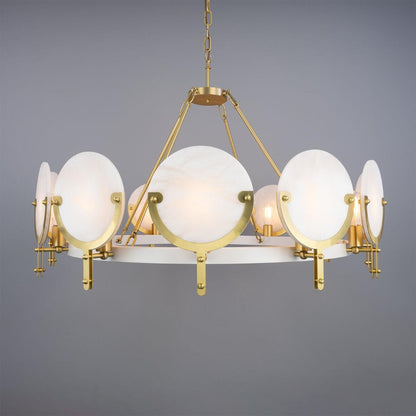 Mullan Lighting Edinburgh 12-Light Alabaster and Brass Ring Chandelier