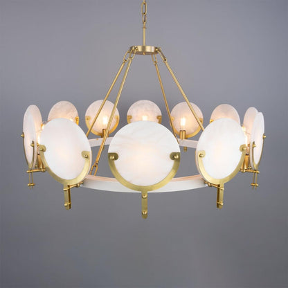 Mullan Lighting Edinburgh 12-Light Alabaster and Brass Ring Chandelier