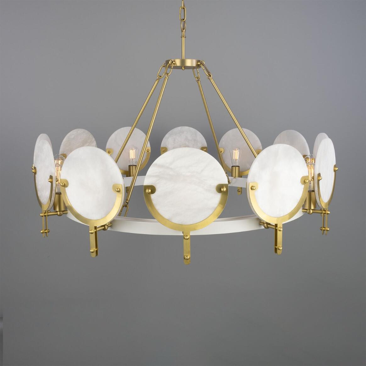 Mullan Lighting Edinburgh 12-Light Alabaster and Brass Ring Chandelier