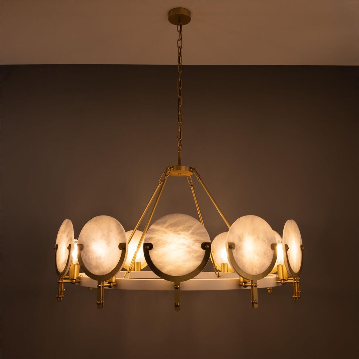 Mullan Lighting Edinburgh 12-Light Alabaster and Brass Ring Chandelier
