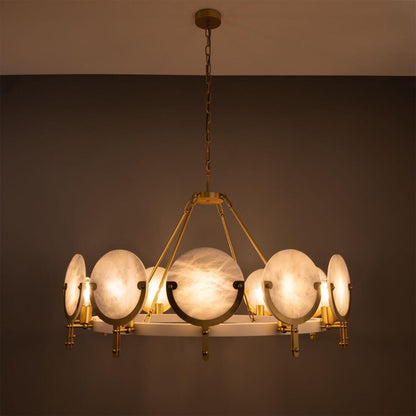 Mullan Lighting Edinburgh 12-Light Alabaster and Brass Ring Chandelier