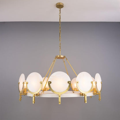 Mullan Lighting Edinburgh 12-Light Alabaster and Brass Ring Chandelier