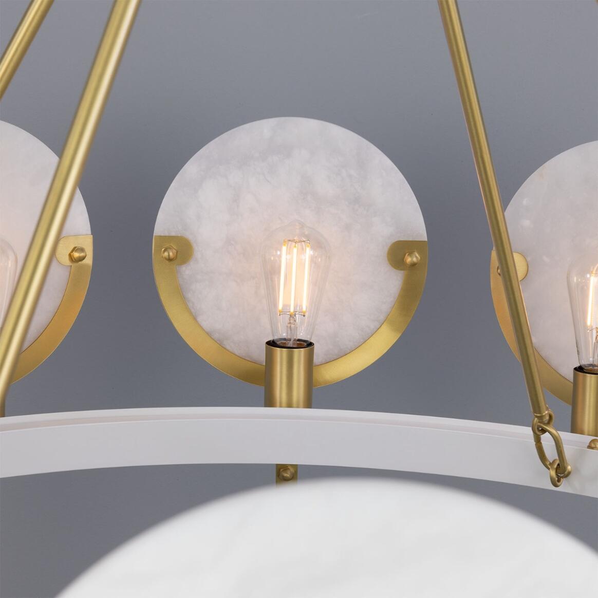 Mullan Lighting Edinburgh 12-Light Alabaster and Brass Ring Chandelier