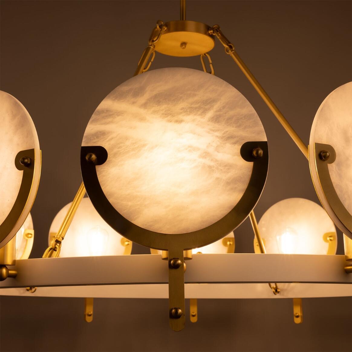 Mullan Lighting Edinburgh 12-Light Alabaster and Brass Ring Chandelier