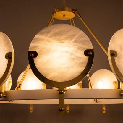 Mullan Lighting Edinburgh 12-Light Alabaster and Brass Ring Chandelier