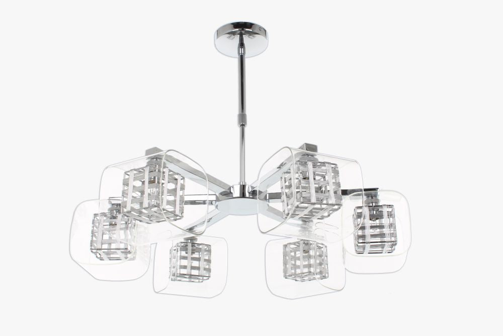 Impex Lighting Avignon 6-Light Chrome Glass & Weaved Wire Cube Chandelier