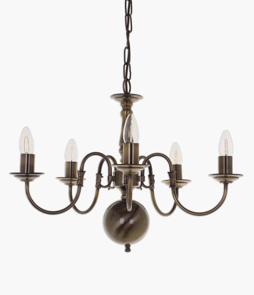 Impex Lighting Flemish 5-Light Antique Brass Candle Chandelier