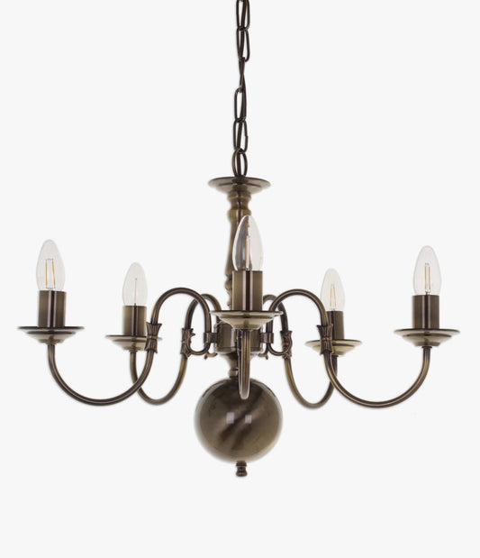 Impex Lighting Flemish 5-Light Antique Brass Candle Chandelier