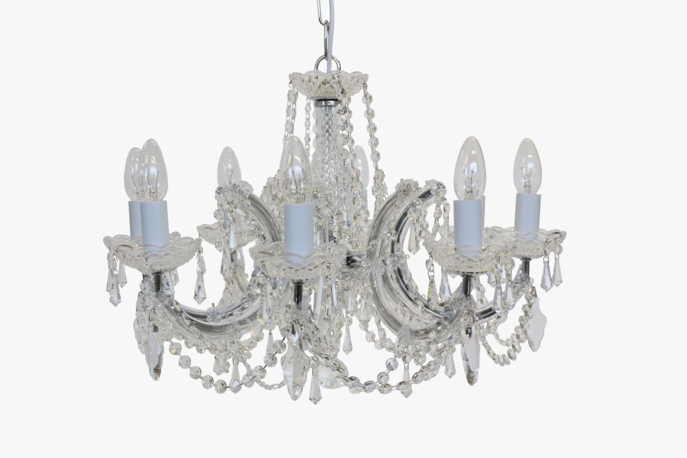 Impex Lighting Marie Theresa 8-Light Glass Arm Chrome Candle Chandelier