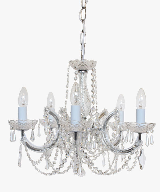 Impex Lighting Marie Theresa 5-Light Glass Arm Chrome Candle Chandelier