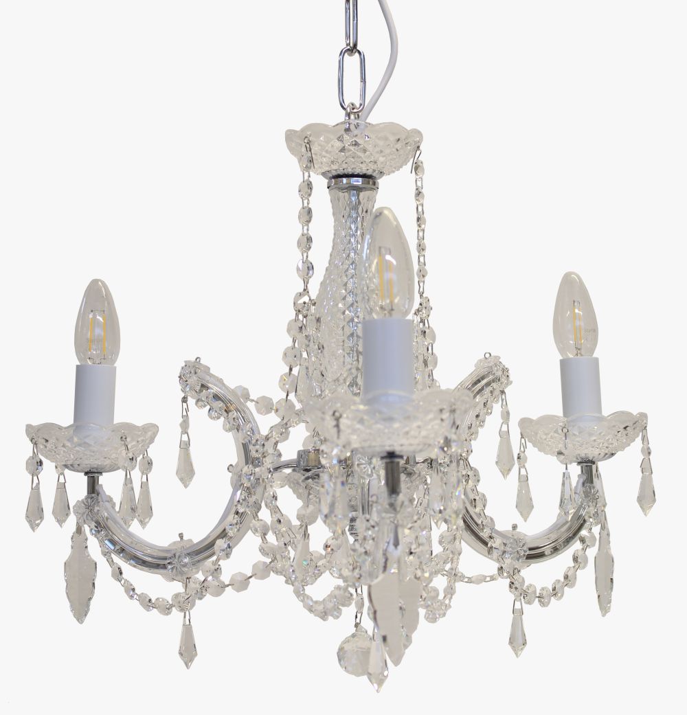 Impex Lighting Marie Theresa 3-Light Glass Arm Chrome Candle Chandelier