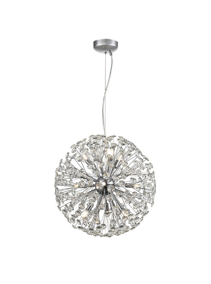 Franklite Allium Large 9-Light Chrome Crystal Sphere Globe Pendant Chandelier