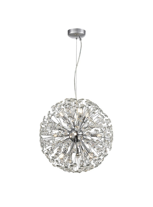 Franklite Allium Large 9-Light Chrome Crystal Sphere Globe Pendant Chandelier