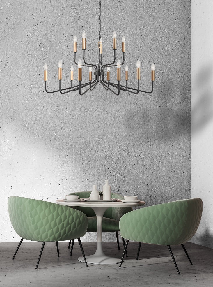 Franklite Kasteel 15-Light Antique Bronze & Brushed Brass Candle Chandelier