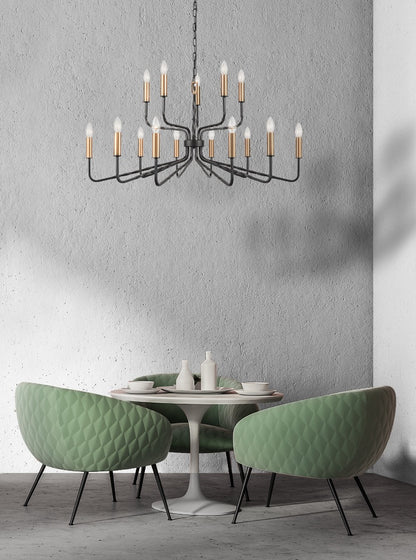 Franklite Kasteel 15-Light Antique Bronze & Brushed Brass Candle Chandelier