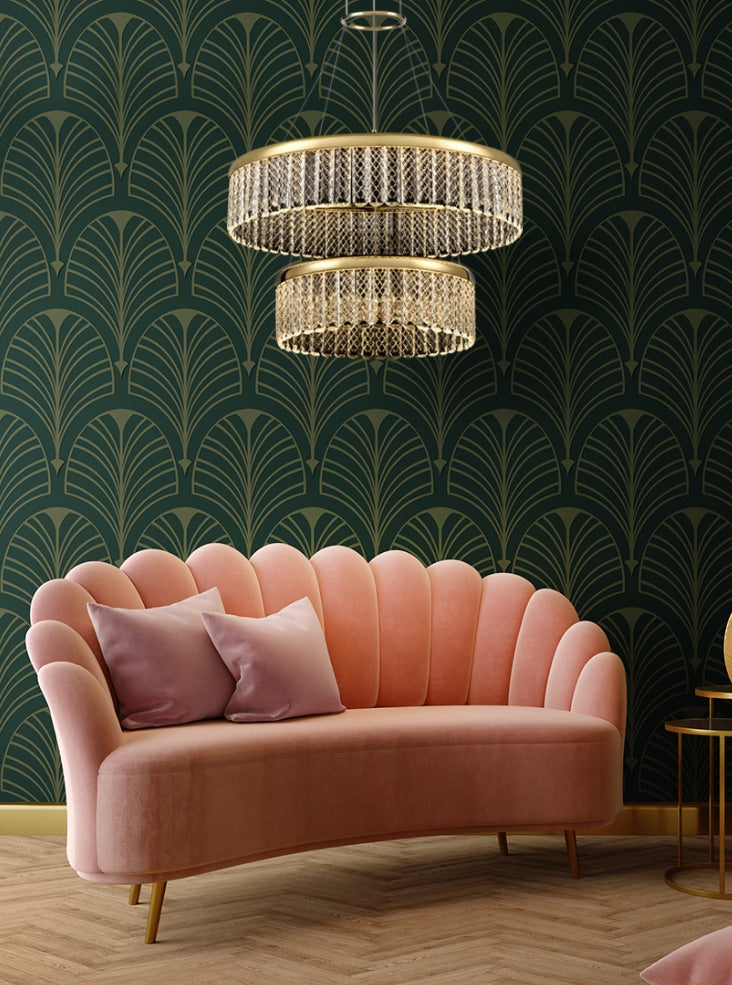 Franklite Victoria Double-Tier Gold LED Crystal Ring Chandelier