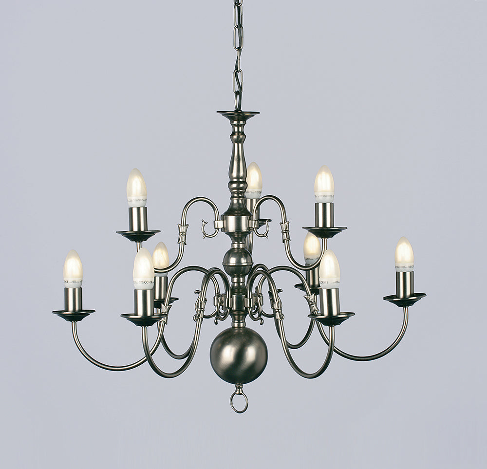 Impex Lighting Flemish 9-Light Pewter Candle Chandelier