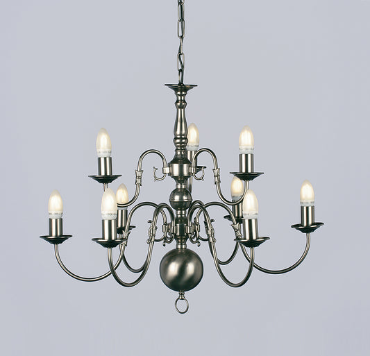 Impex Lighting Flemish 9-Light Pewter Candle Chandelier