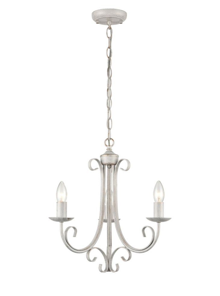 Franklite Babylon 3-Light White & Gold Hand-Brushed Ironwork Candle Chandelier