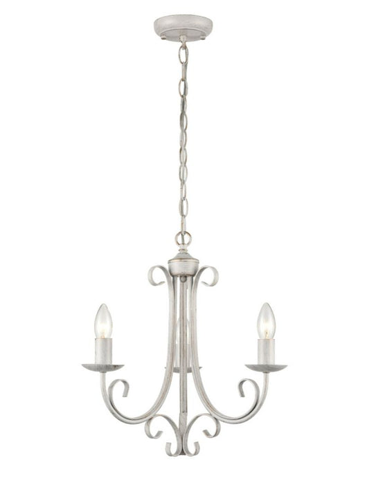 Franklite Babylon 3-Light White & Gold Hand-Brushed Ironwork Candle Chandelier