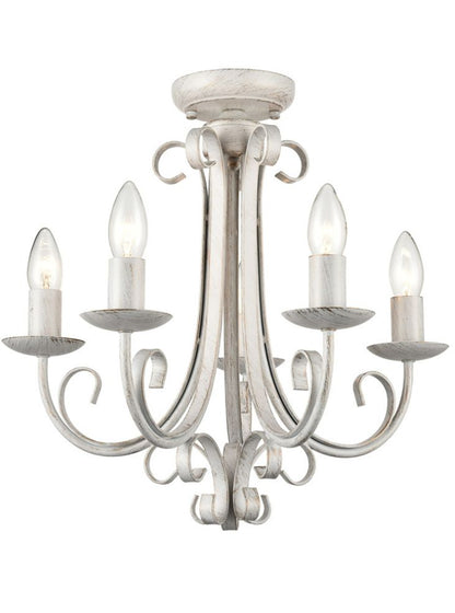 Franklite Babylon 5-Light White & Gold Ironwork Candle Chandelier