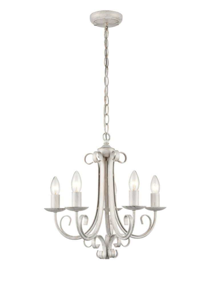 Franklite Babylon 5-Light White & Gold Ironwork Candle Chandelier