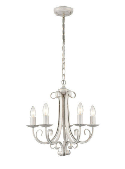Franklite Babylon 5-Light White & Gold Ironwork Candle Chandelier