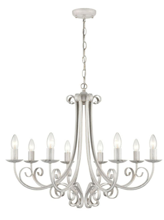 Franklite Babylon 8-Light White & Gold Ironwork Candle Chandelier