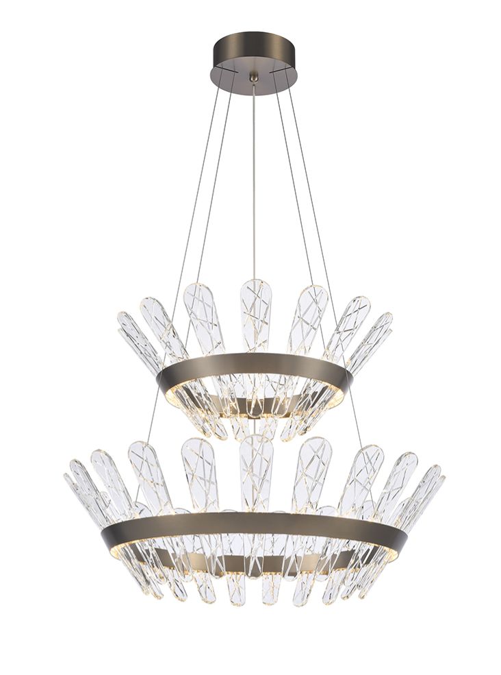 Franklite Beatrice Double-Tiered Brushed Bronze LED Crystal Chandelier