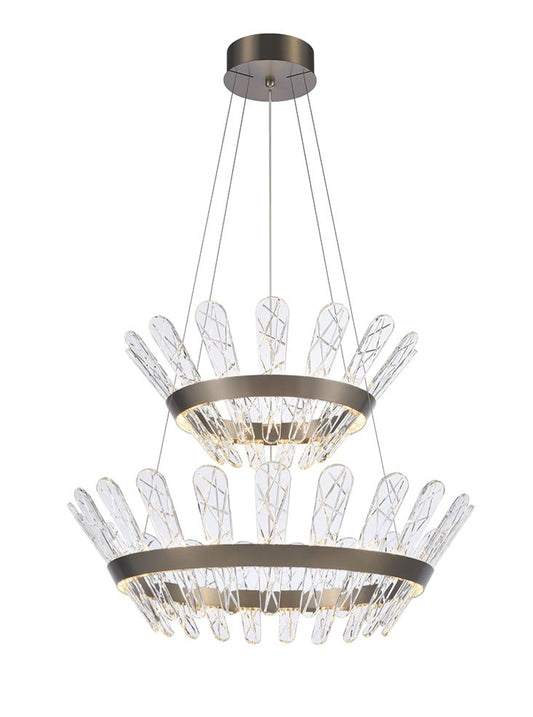 Franklite Beatrice Double-Tiered Brushed Bronze LED Crystal Chandelier