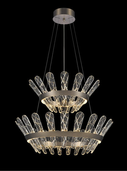 Franklite Beatrice Double-Tiered Brushed Bronze LED Crystal Chandelier