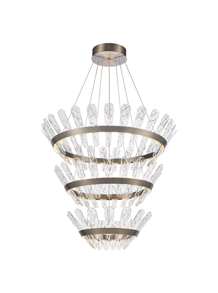 Franklite Beatrice Triple-Tiered Brushed Bronze LED Crystal Chandelier