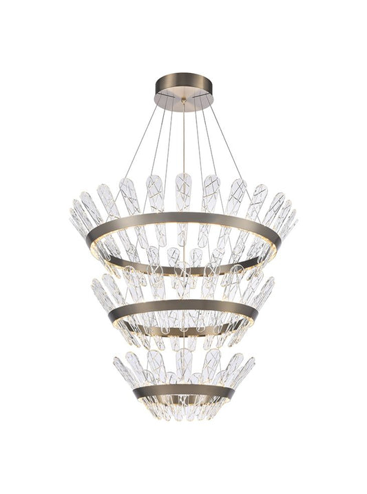 Franklite Beatrice Triple-Tiered Brushed Bronze LED Crystal Chandelier
