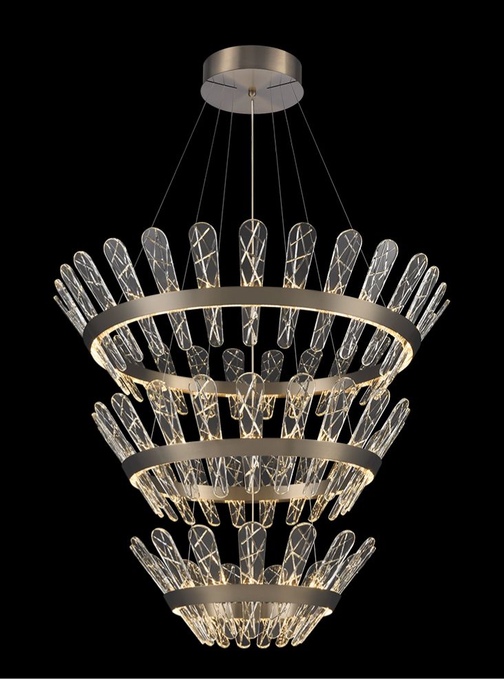 Franklite Beatrice Triple-Tiered Brushed Bronze LED Crystal Chandelier