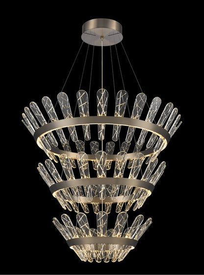 Franklite Beatrice Triple-Tiered Brushed Bronze LED Crystal Chandelier