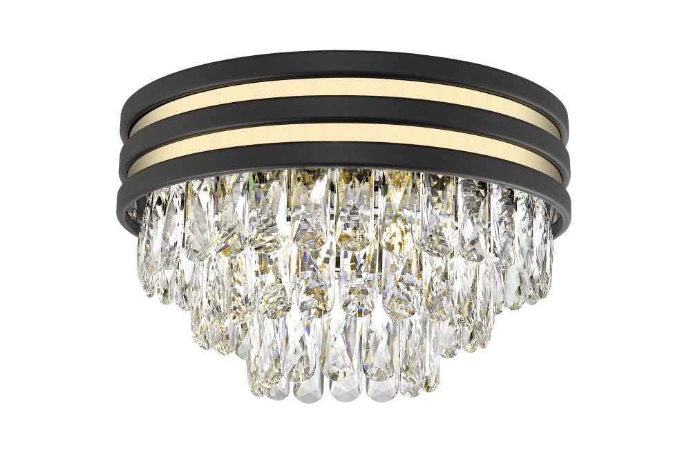 Impex Lighting Cuba 4-Light Gold & Matt Black Crystal Flush Chandelier