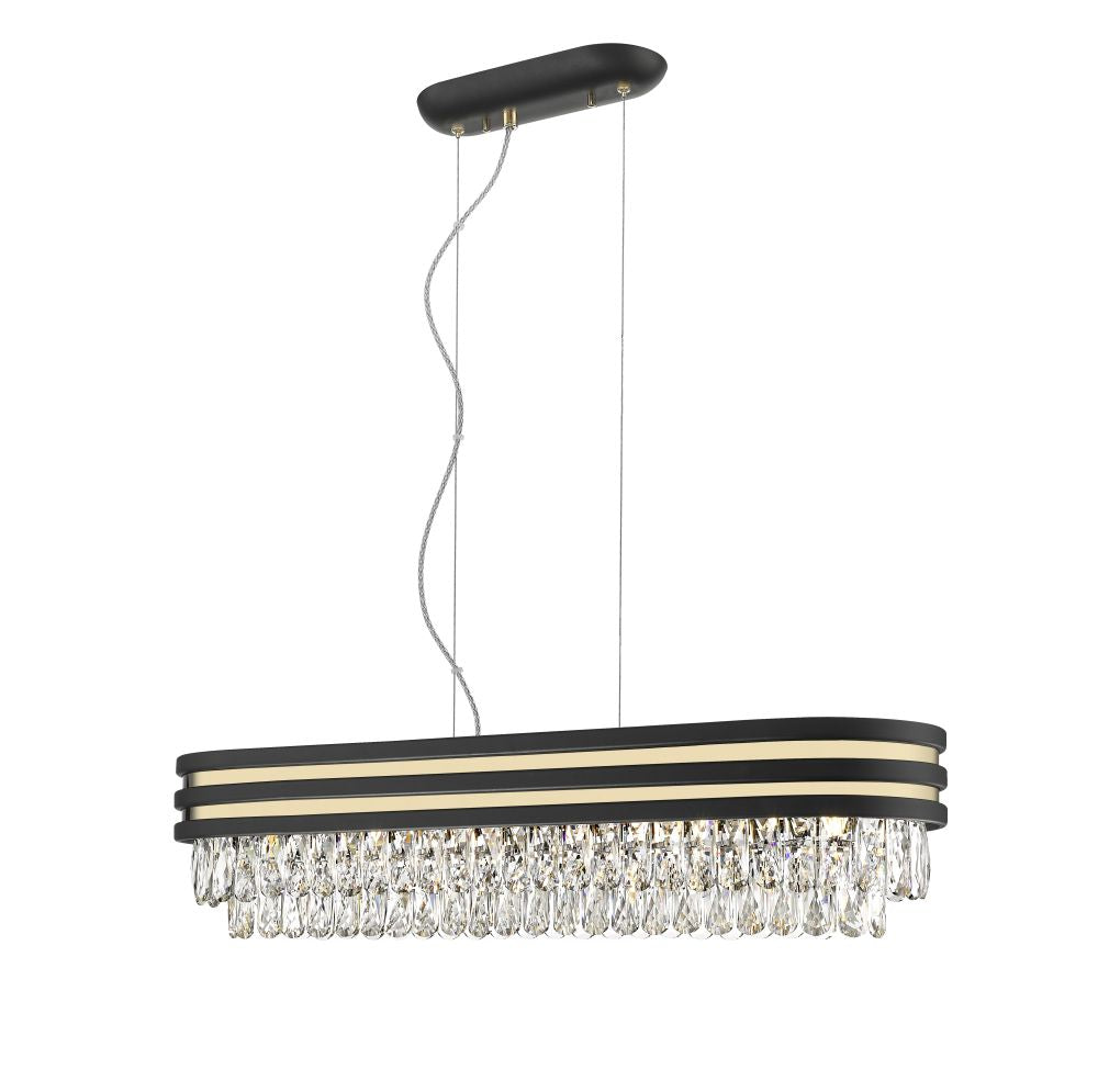 Impex Lighting Cuba 6-Light Gold & Matt Black Crystal Oblong Island Chandelier