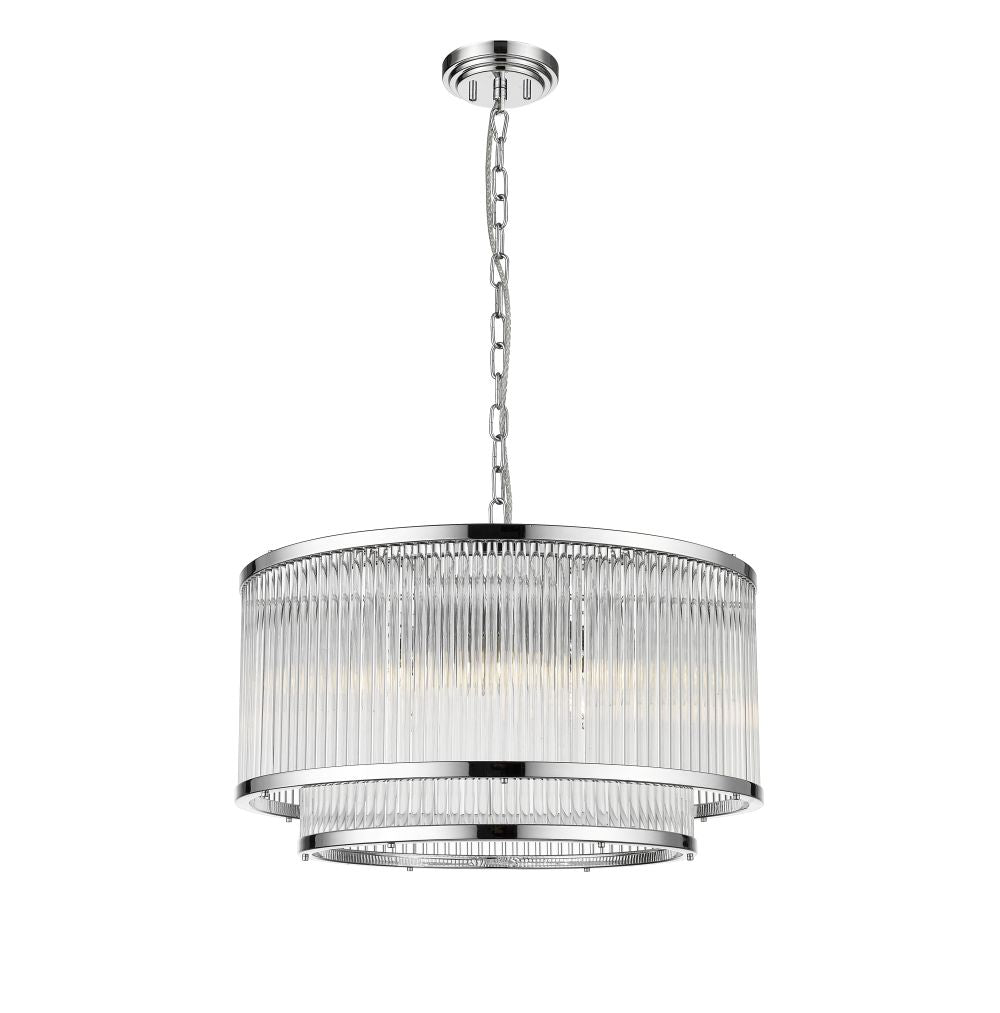 Impex Lighting Antigua 5-Light 2-Tier Chrome Glass Drum Pendant Chandelier
