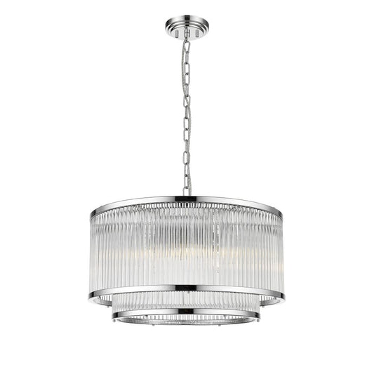 Impex Lighting Antigua 5-Light 2-Tier Chrome Glass Drum Pendant Chandelier
