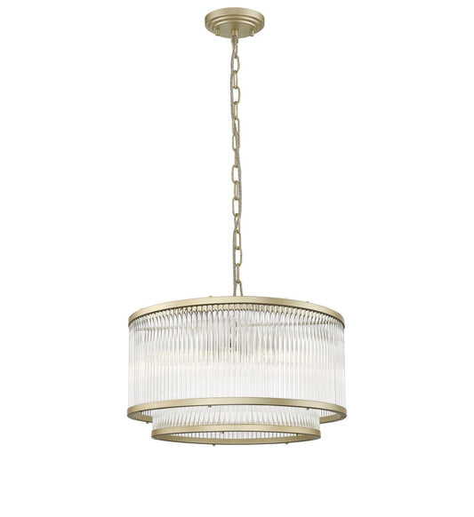 Impex Lighting Antigua 5-Light 2-Tier Matt Gold Glass Drum Pendant Chandelier
