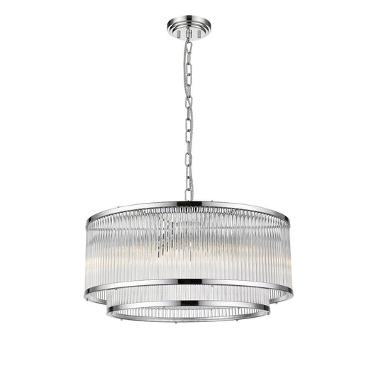 Impex Lighting Antigua 6-Light 2-Tier Chrome Crystal Drum Pendant Chandelier