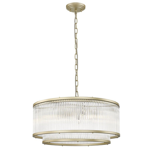 Impex Lighting Antigua 6-Light 2-Tier Matt Gold Crystal Drum Pendant Chandelier